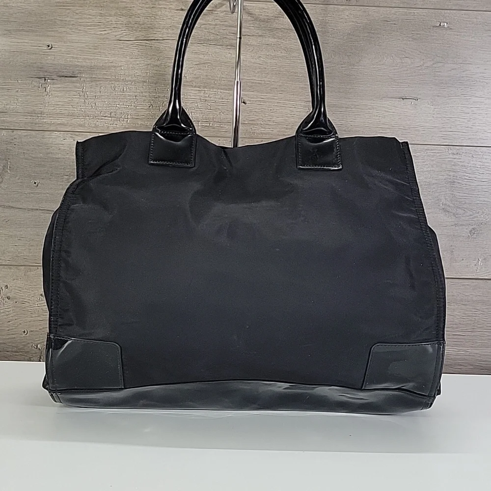 Tory Burch Ella Black Nylon Tote Bag with Logo Detail